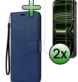 BASEY. BASEY. iPhone 17 Pro Hoesje Bookcase Met 2x Screenprotector - Donkerblauw