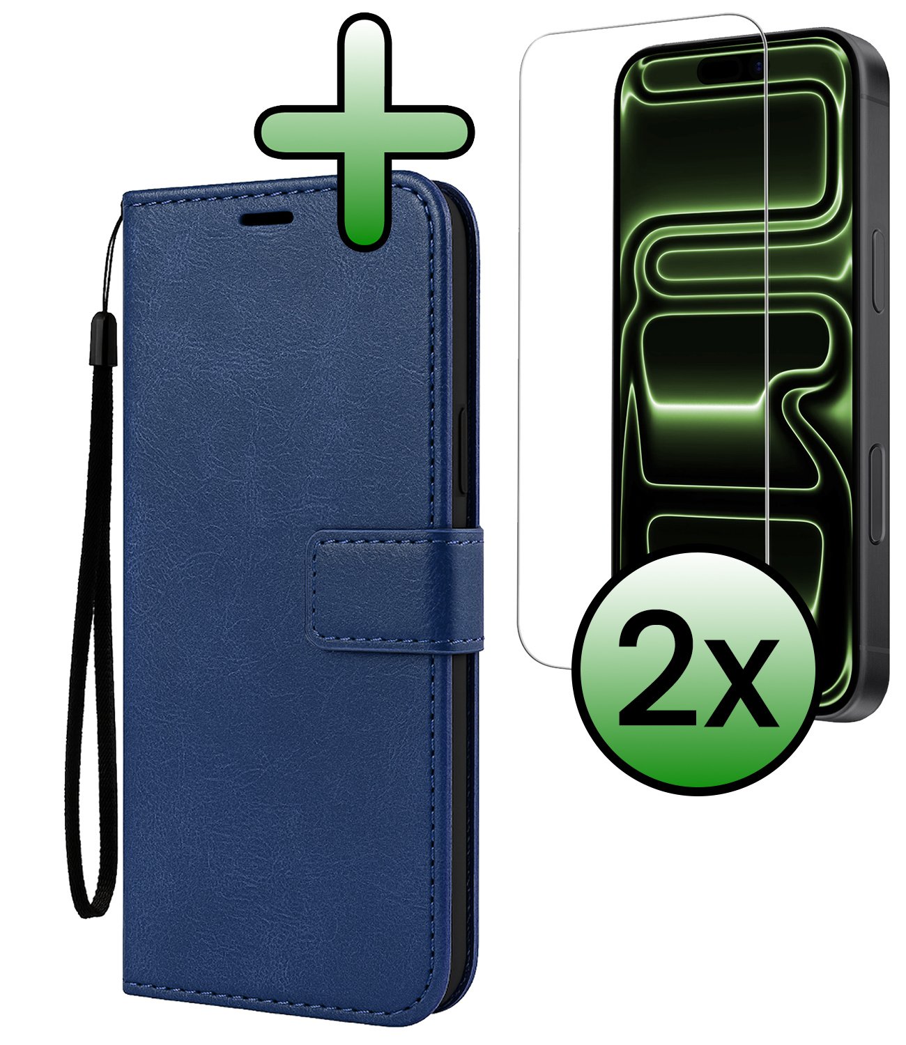 BASEY. BASEY. iPhone 17 Pro Hoesje Bookcase Met 2x Screenprotector - Donkerblauw