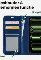BASEY. BASEY. iPhone 17 Pro Hoesje Bookcase Met 2x Screenprotector - Donkerblauw