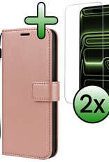 BASEY. BASEY. iPhone 17 Pro Hoesje Bookcase Met 2x Screenprotector - Rose Goud