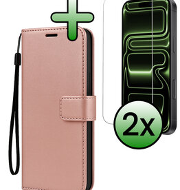 BASEY. BASEY. iPhone 17 Pro Hoesje Bookcase Met 2x Screenprotector - Rose Goud