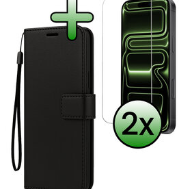 BASEY. BASEY. iPhone 17 Pro Hoesje Bookcase Met 2x Screenprotector - Zwart