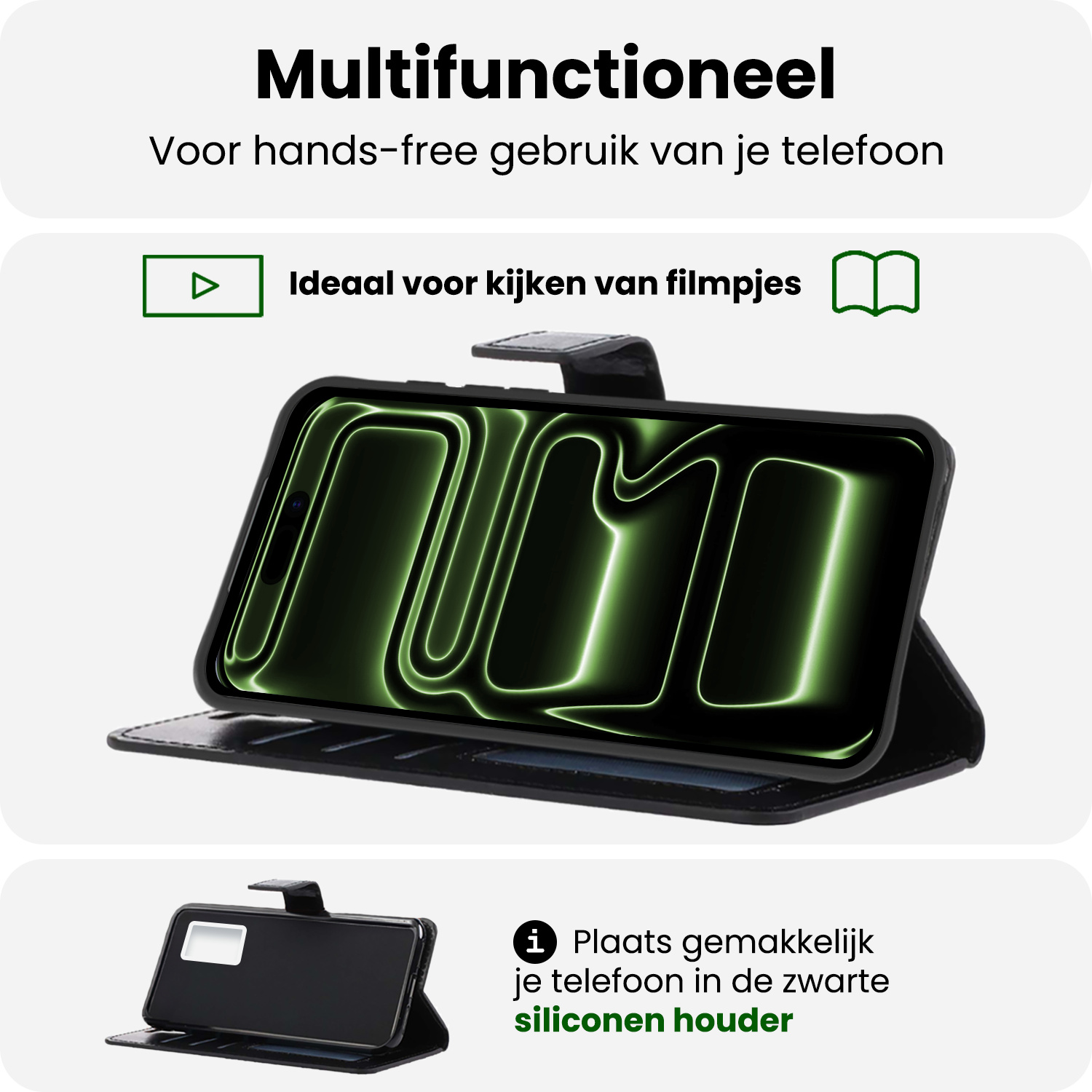 BASEY. BASEY. iPhone 17 Pro Hoesje Bookcase Met 2x Screenprotector - Zwart