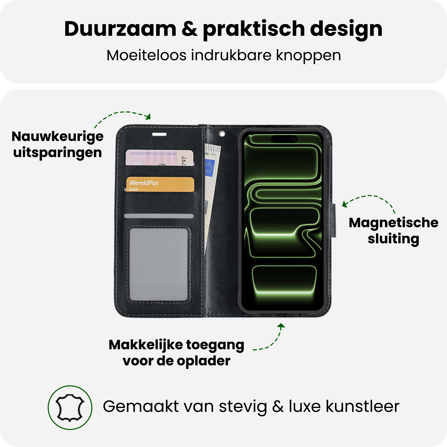 BASEY. BASEY. iPhone 17 Pro Hoesje Bookcase Met 2x Screenprotector - Zwart