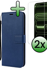 BASEY. BASEY. iPhone 17 Pro Max Hoesje Bookcase Met 2x Screenprotector - Donkerblauw