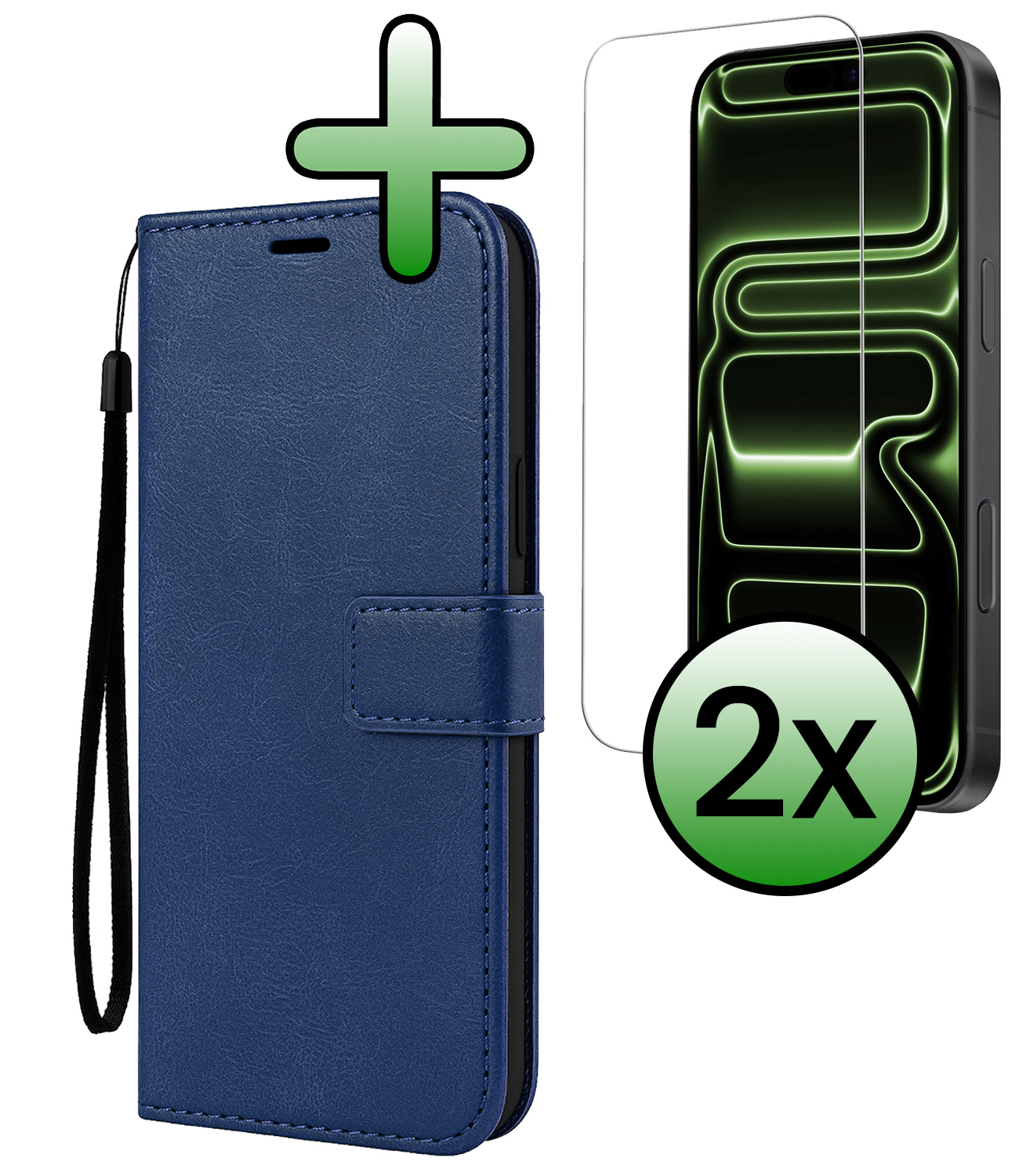 BASEY. BASEY. iPhone 17 Pro Max Hoesje Bookcase Met 2x Screenprotector - Donkerblauw