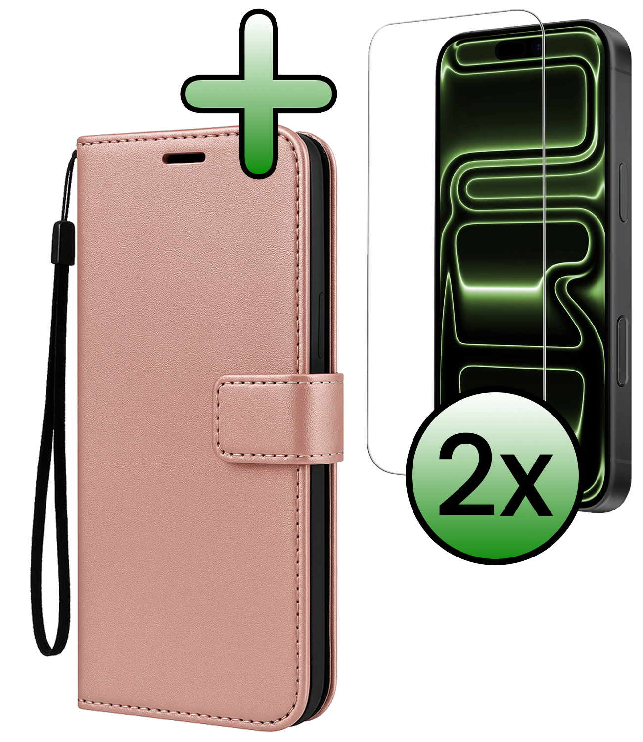 BASEY. BASEY. iPhone 17 Pro Max Hoesje Bookcase Met 2x Screenprotector - Rose Goud
