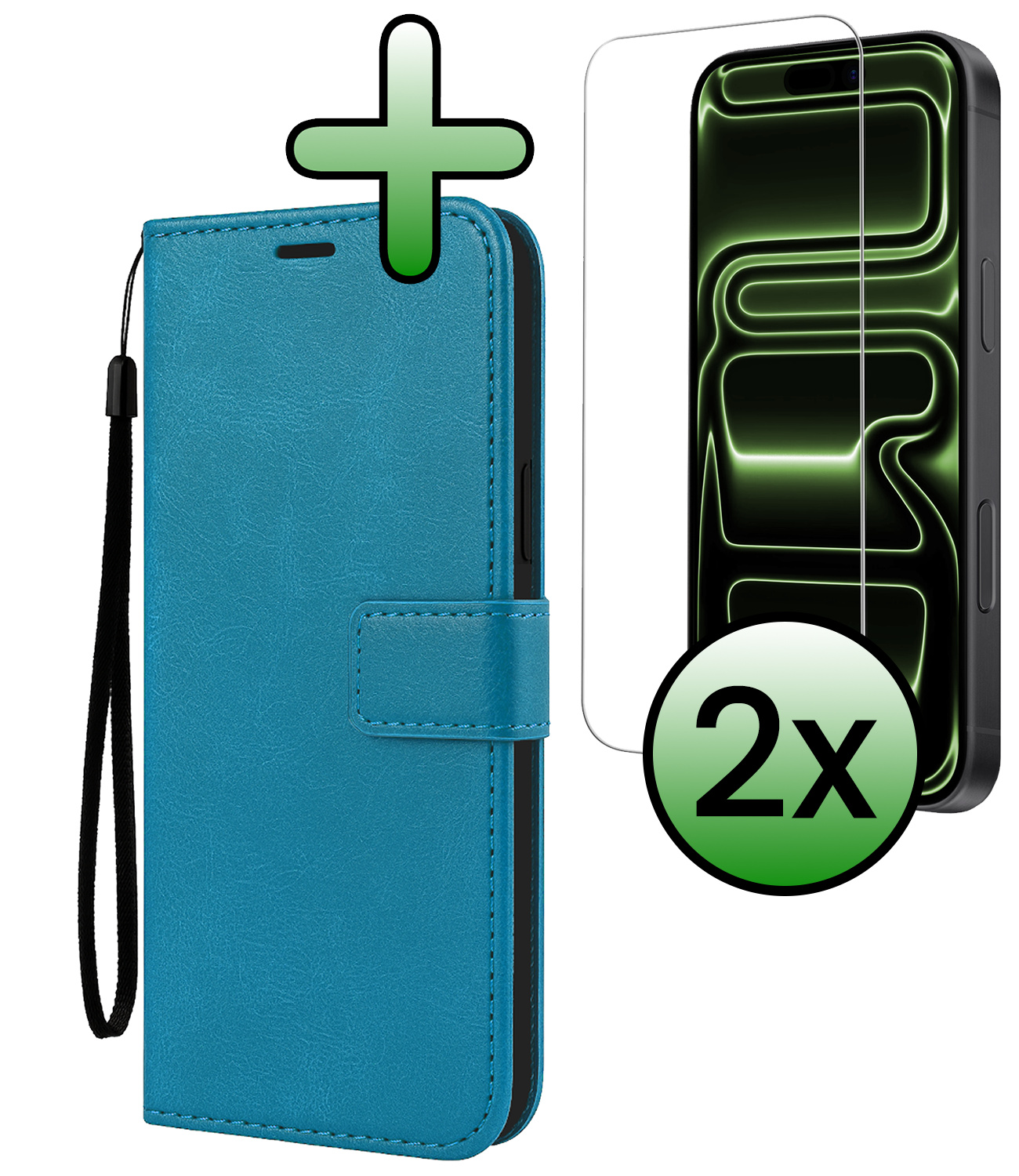 BASEY. BASEY. iPhone 17 Pro Max Hoesje Bookcase Met 2x Screenprotector - Turquoise