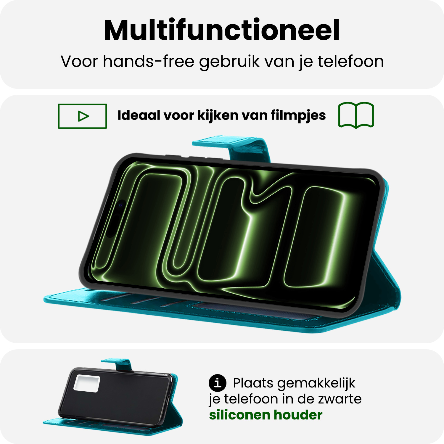 BASEY. BASEY. iPhone 17 Pro Max Hoesje Bookcase Met 2x Screenprotector - Turquoise