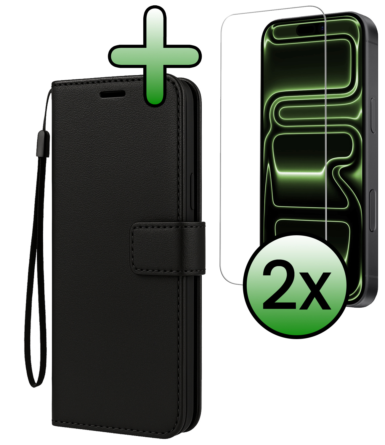 BASEY. BASEY. iPhone 17 Pro Max Hoesje Bookcase Met 2x Screenprotector - Zwart