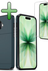 BASEY. BASEY. iPhone 17 Hoesje Pashouder Hard Met Screenprotector - Donker Blauw