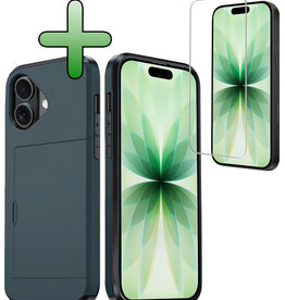 BASEY. BASEY. iPhone 17 Hoesje Pashouder Hard Met Screenprotector - Donker Blauw
