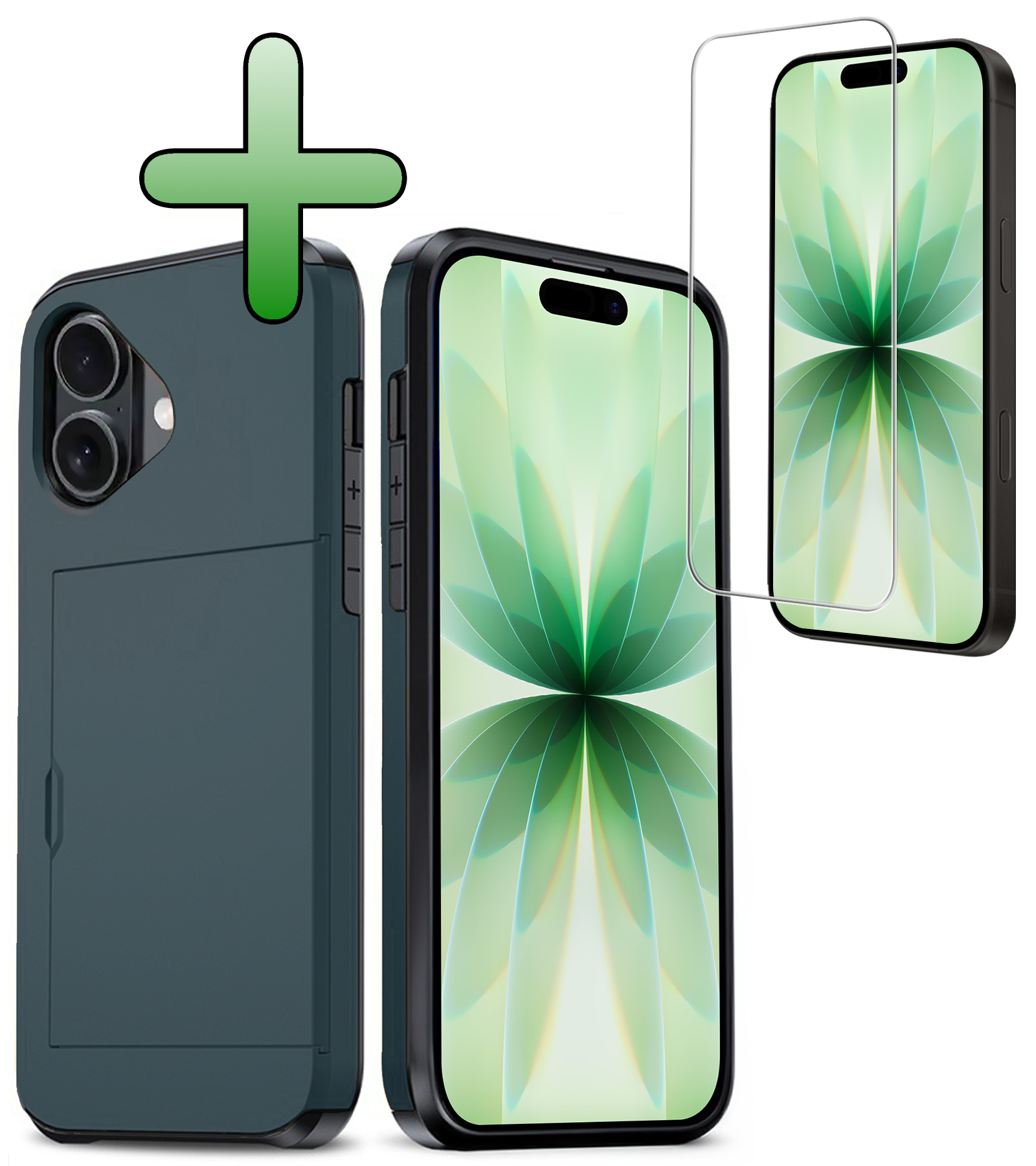 BASEY. BASEY. iPhone 17 Hoesje Pashouder Hard Met Screenprotector - Donker Blauw