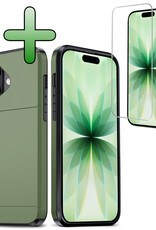 BASEY. BASEY. iPhone 17 Hoesje Pashouder Hard Met Screenprotector - Donker Groen