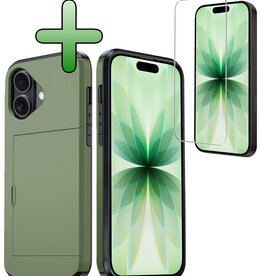 BASEY. BASEY. iPhone 17 Hoesje Pashouder Hard Met Screenprotector - Donker Groen