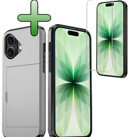 BASEY. BASEY. iPhone 17 Hoesje Pashouder Hard Met Screenprotector - Grijs
