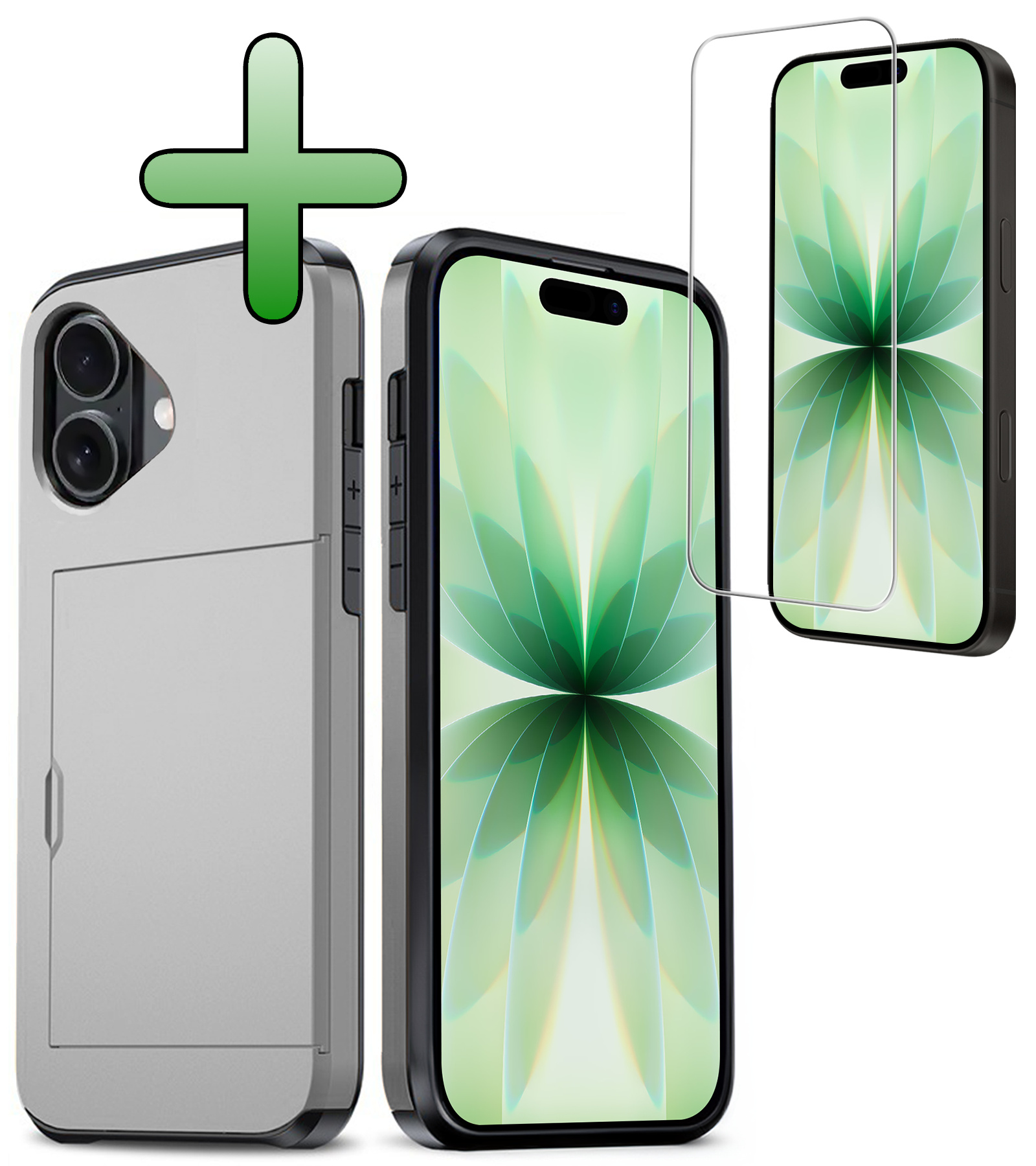 BASEY. BASEY. iPhone 17 Hoesje Pashouder Hard Met Screenprotector - Grijs