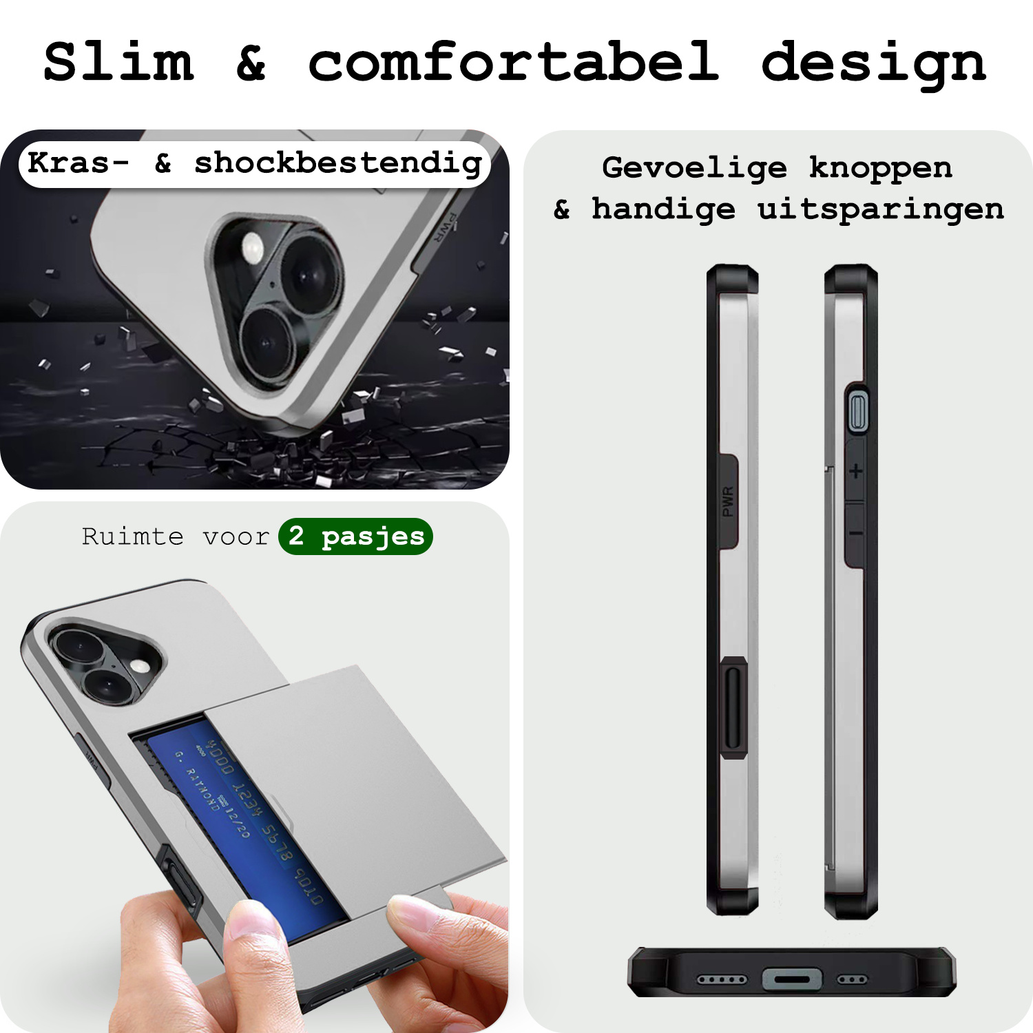 BASEY. BASEY. iPhone 17 Hoesje Pashouder Hard Met Screenprotector - Grijs