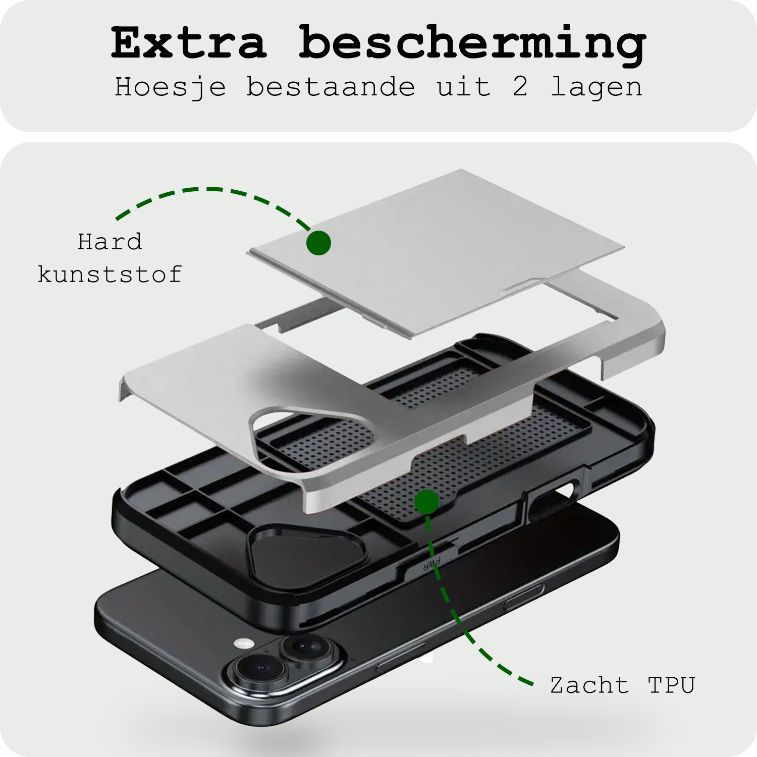 BASEY. BASEY. iPhone 17 Hoesje Pashouder Hard Met Screenprotector - Grijs