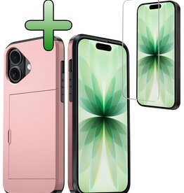 BASEY. BASEY. iPhone 17 Hoesje Pashouder Hard Met Screenprotector - Rosé Goud