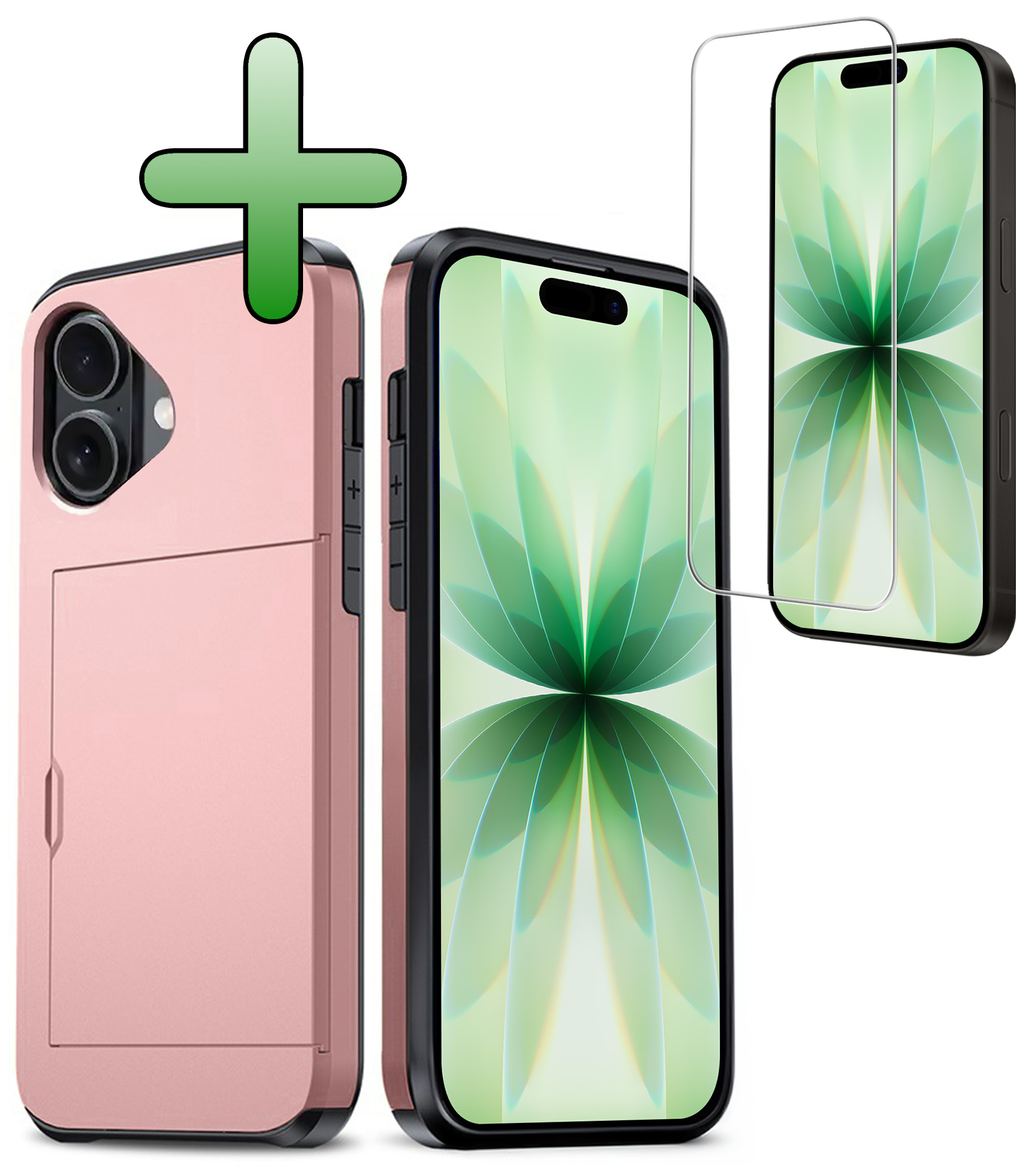 BASEY. BASEY. iPhone 17 Hoesje Pashouder Hard Met Screenprotector - Rosé Goud