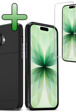 BASEY. BASEY. iPhone 17 Hoesje Pashouder Hard Met Screenprotector - Zwart