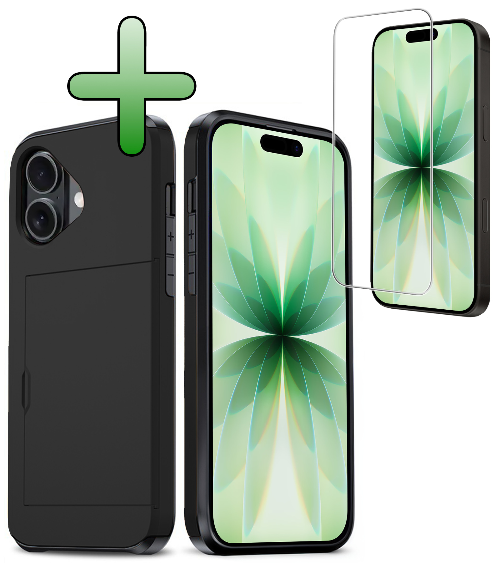 BASEY. BASEY. iPhone 17 Hoesje Pashouder Hard Met Screenprotector - Zwart