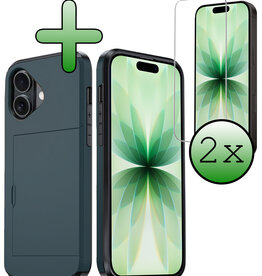 BASEY. BASEY. iPhone 17 Hoesje Pashouder Hard Met 2x Screenprotector - Donker Blauw