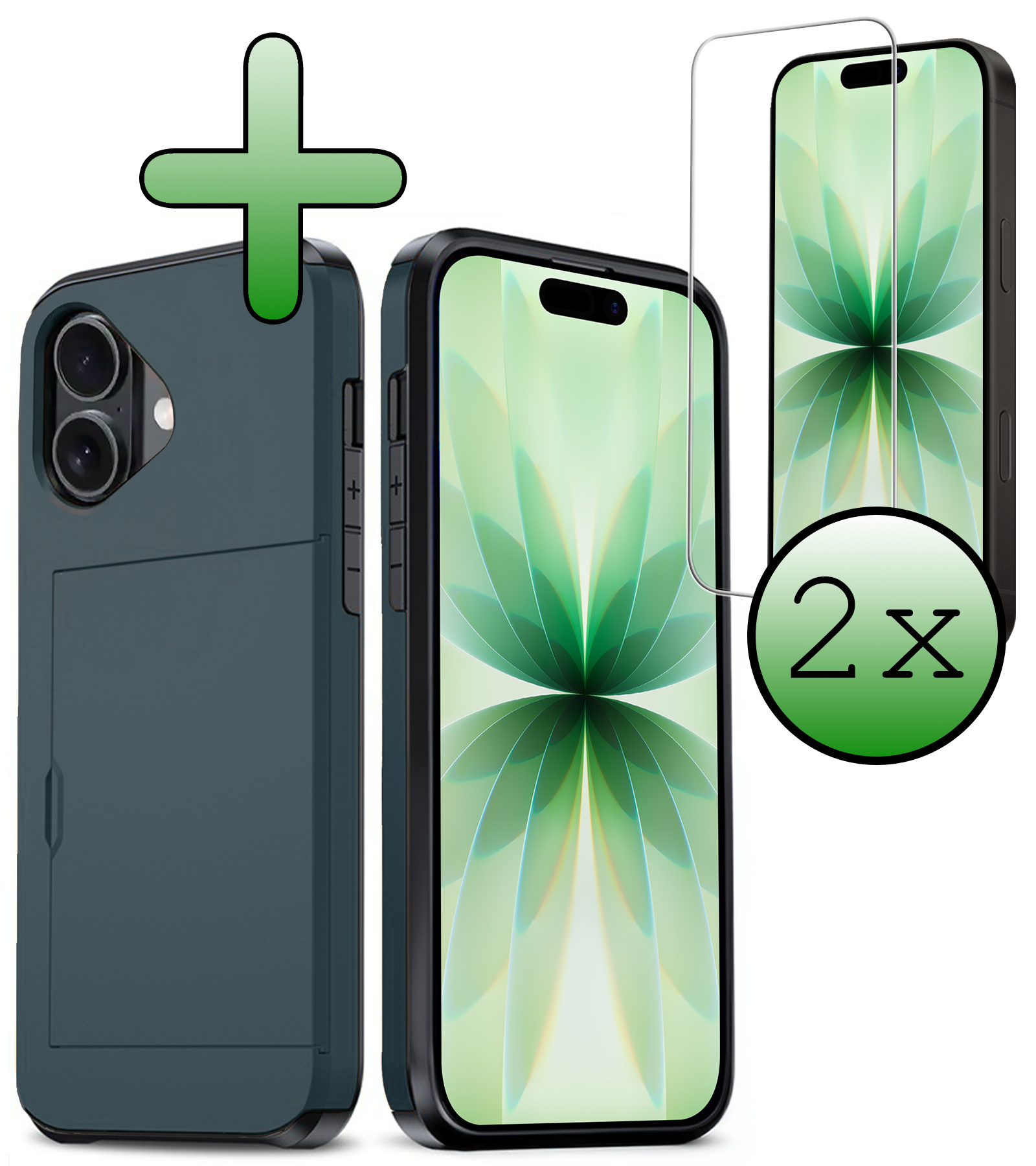 BASEY. BASEY. iPhone 17 Hoesje Pashouder Hard Met 2x Screenprotector - Donker Blauw