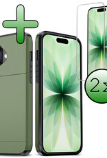 BASEY. BASEY. iPhone 17 Hoesje Pashouder Hard Met 2x Screenprotector - Donker Groen