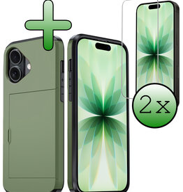 BASEY. BASEY. iPhone 17 Hoesje Pashouder Hard Met 2x Screenprotector - Donker Groen