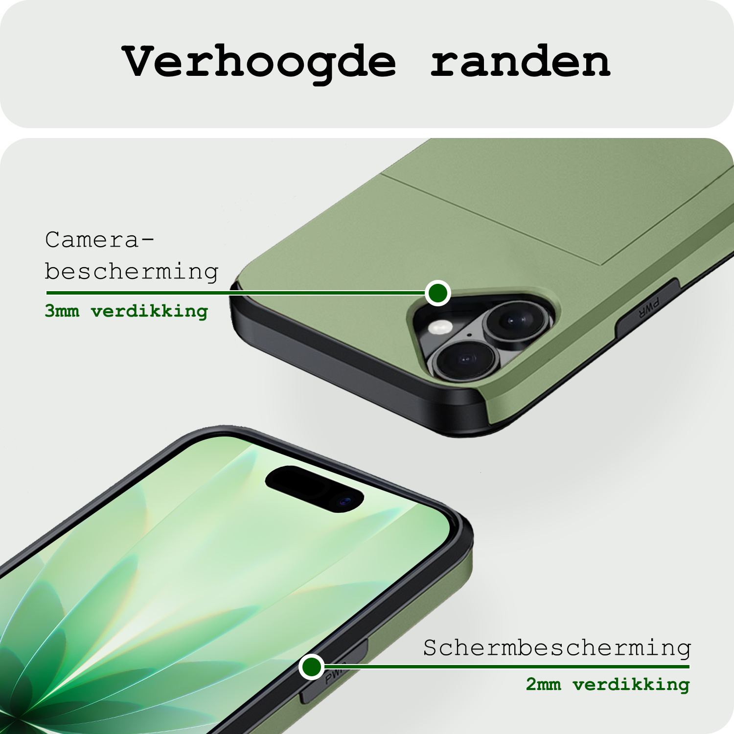 BASEY. BASEY. iPhone 17 Hoesje Pashouder Hard Met 2x Screenprotector - Donker Groen