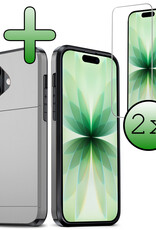 BASEY. BASEY. iPhone 17 Hoesje Pashouder Hard Met 2x Screenprotector - Grijs