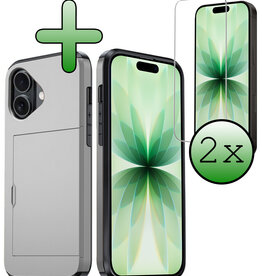 BASEY. BASEY. iPhone 17 Hoesje Pashouder Hard Met 2x Screenprotector - Grijs