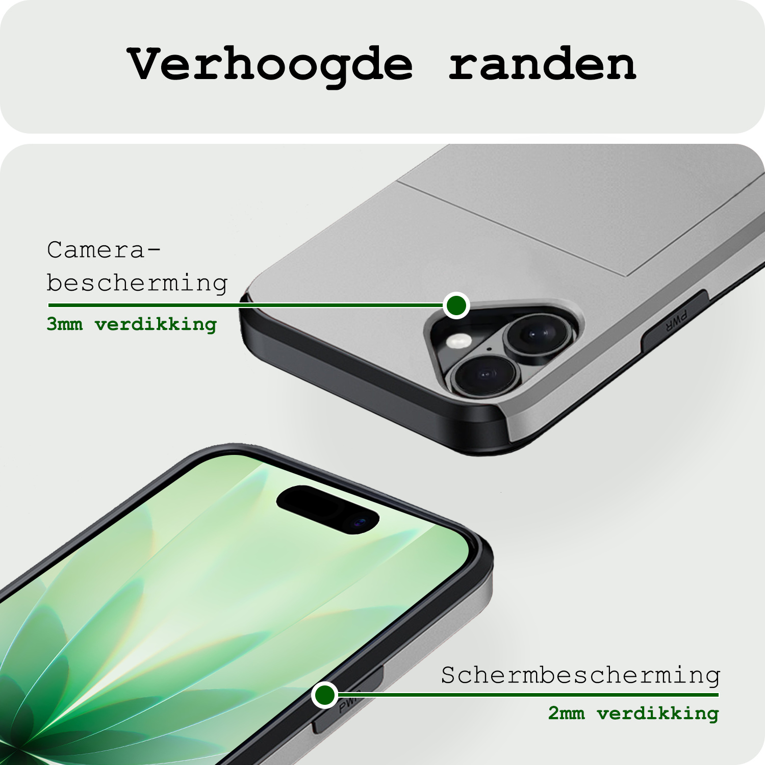 BASEY. BASEY. iPhone 17 Hoesje Pashouder Hard Met 2x Screenprotector - Grijs