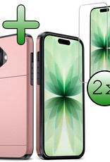 BASEY. BASEY. iPhone 17 Hoesje Pashouder Hard Met 2x Screenprotector - Rosé Goud