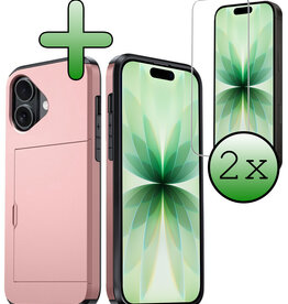 BASEY. BASEY. iPhone 17 Hoesje Pashouder Hard Met 2x Screenprotector - Rosé Goud