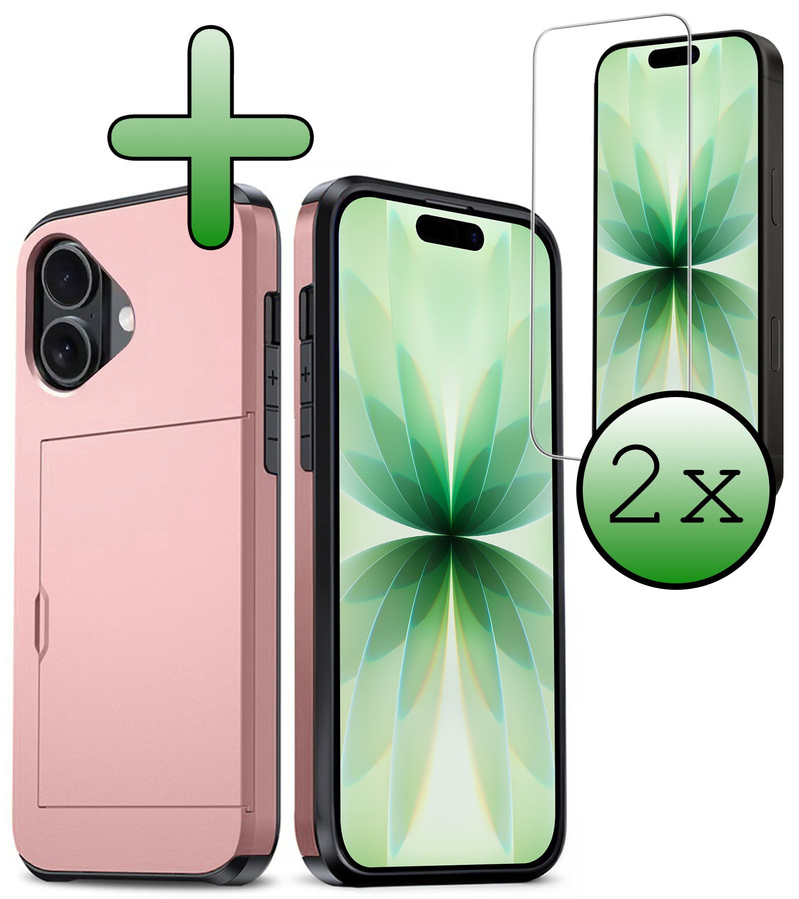 BASEY. BASEY. iPhone 17 Hoesje Pashouder Hard Met 2x Screenprotector - Rosé Goud