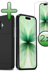 BASEY. BASEY. iPhone 17 Hoesje Pashouder Hard Met 2x Screenprotector - Zwart