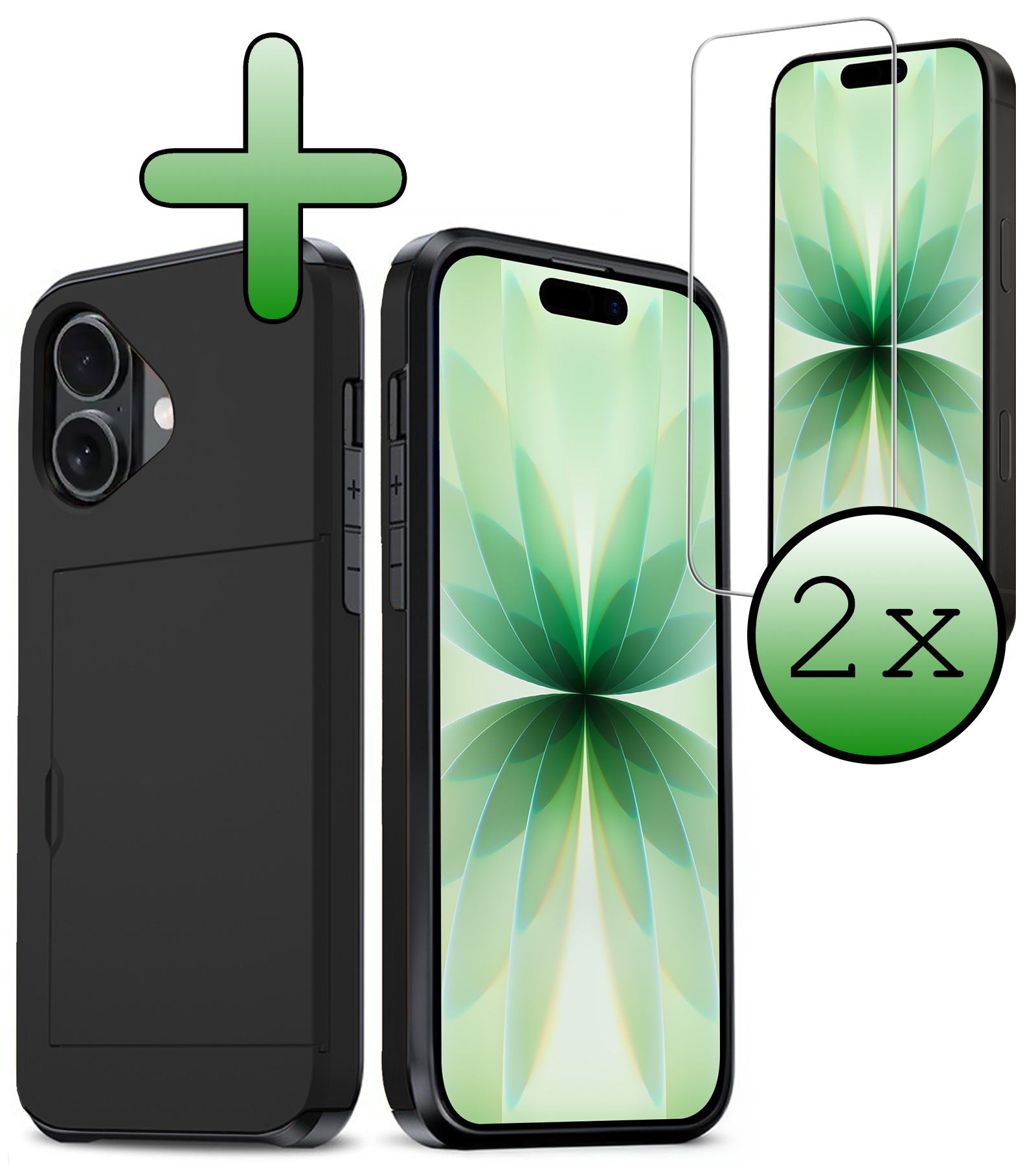 BASEY. BASEY. iPhone 17 Hoesje Pashouder Hard Met 2x Screenprotector - Zwart