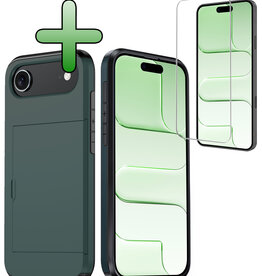 BASEY. BASEY. iPhone Air Hoesje Pashouder Hard Met Screenprotector - Donker Blauw