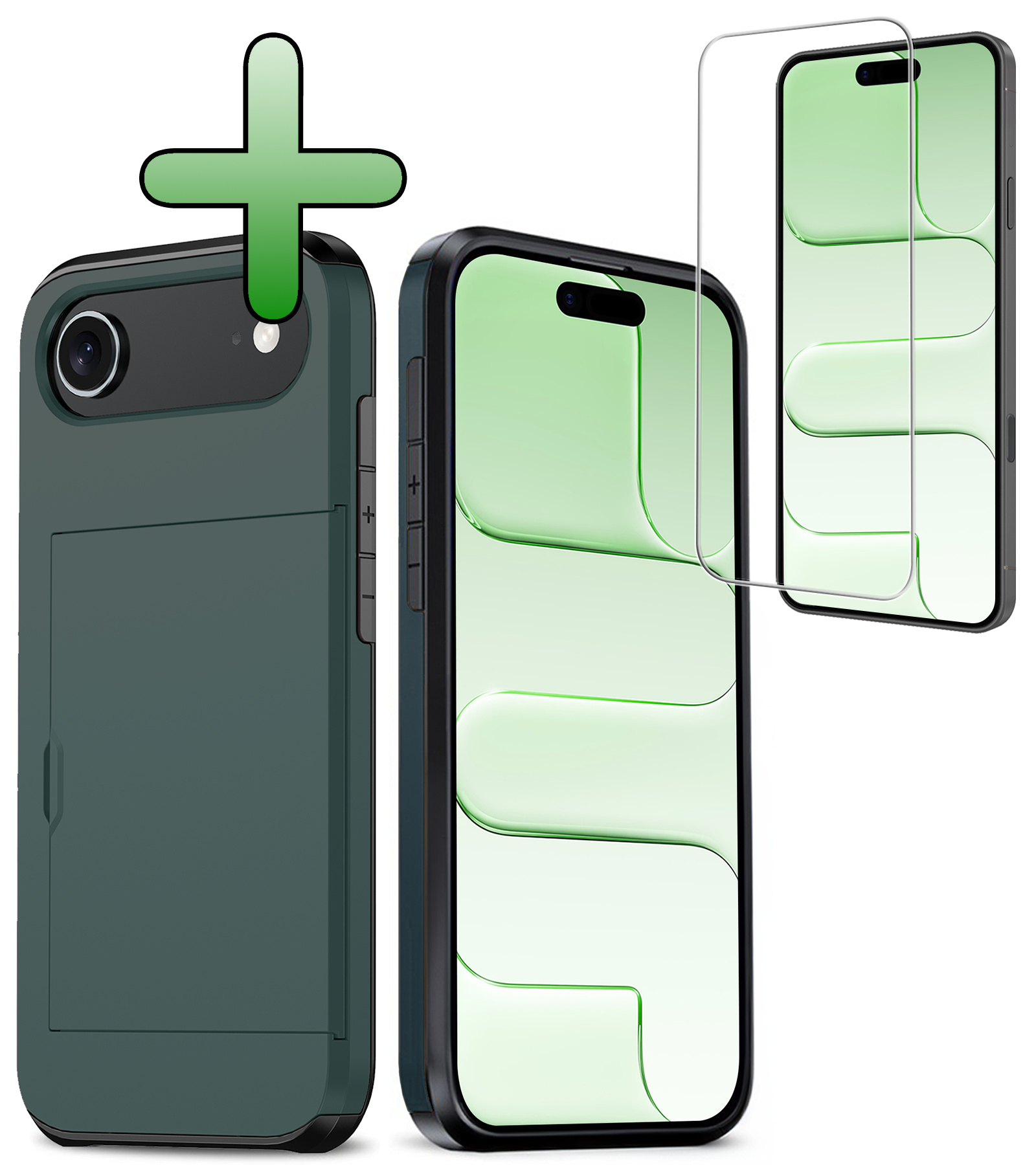 BASEY. BASEY. iPhone Air Hoesje Pashouder Hard Met Screenprotector - Donker Blauw