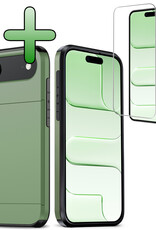 BASEY. BASEY. iPhone Air Hoesje Pashouder Hard Met Screenprotector - Donker Groen
