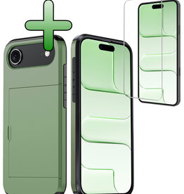 BASEY. BASEY. iPhone Air Hoesje Pashouder Hard Met Screenprotector - Donker Groen