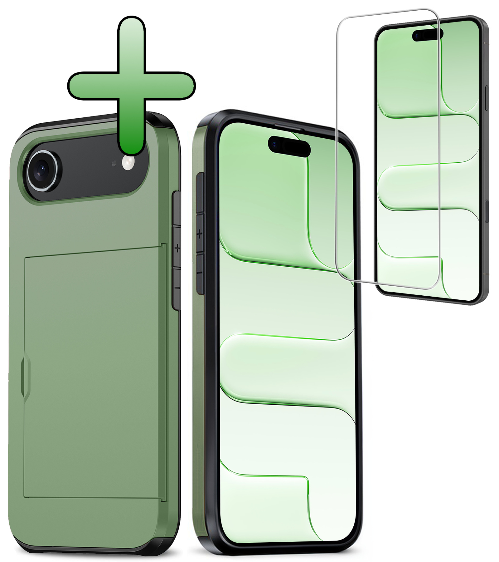 BASEY. BASEY. iPhone Air Hoesje Pashouder Hard Met Screenprotector - Donker Groen