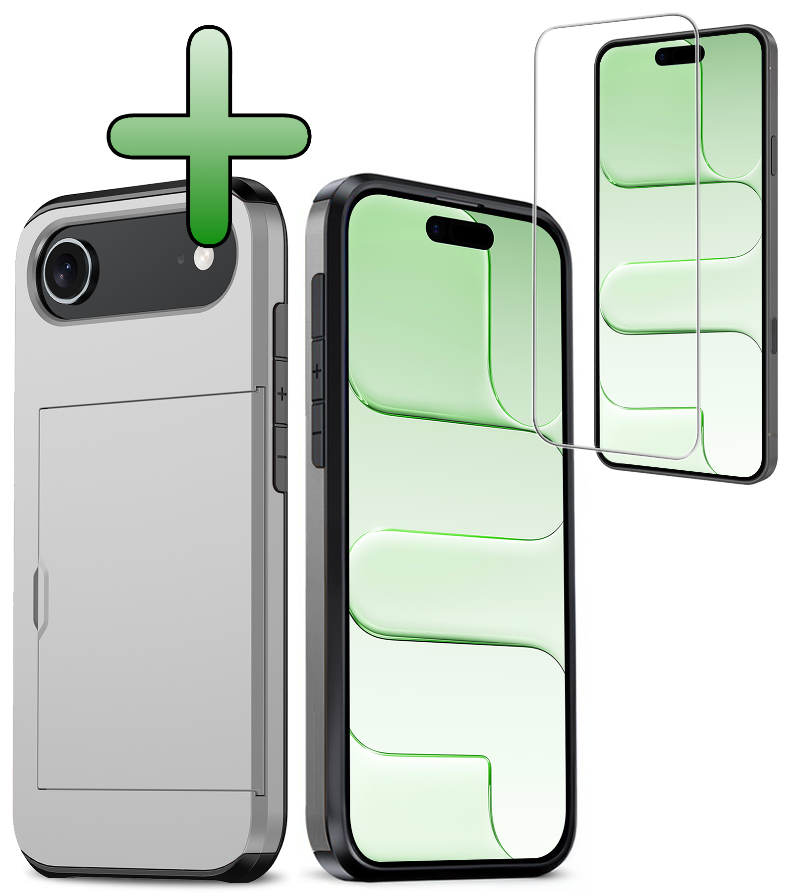 BASEY. BASEY. iPhone Air Hoesje Pashouder Hard Met Screenprotector - Grijs