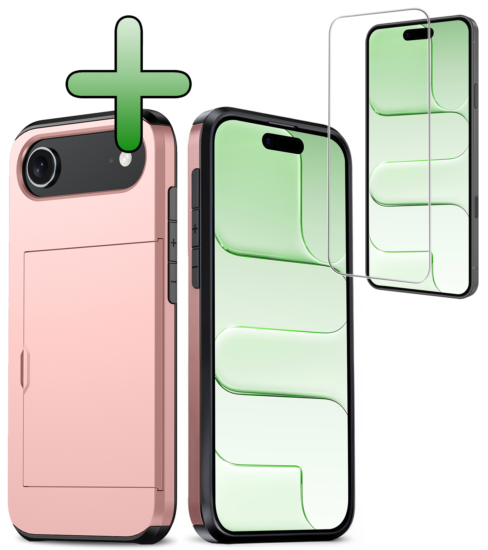 BASEY. BASEY. iPhone Air Hoesje Pashouder Hard Met Screenprotector - Rosé Goud