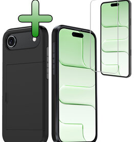 BASEY. BASEY. iPhone Air Hoesje Pashouder Hard Met Screenprotector - Zwart