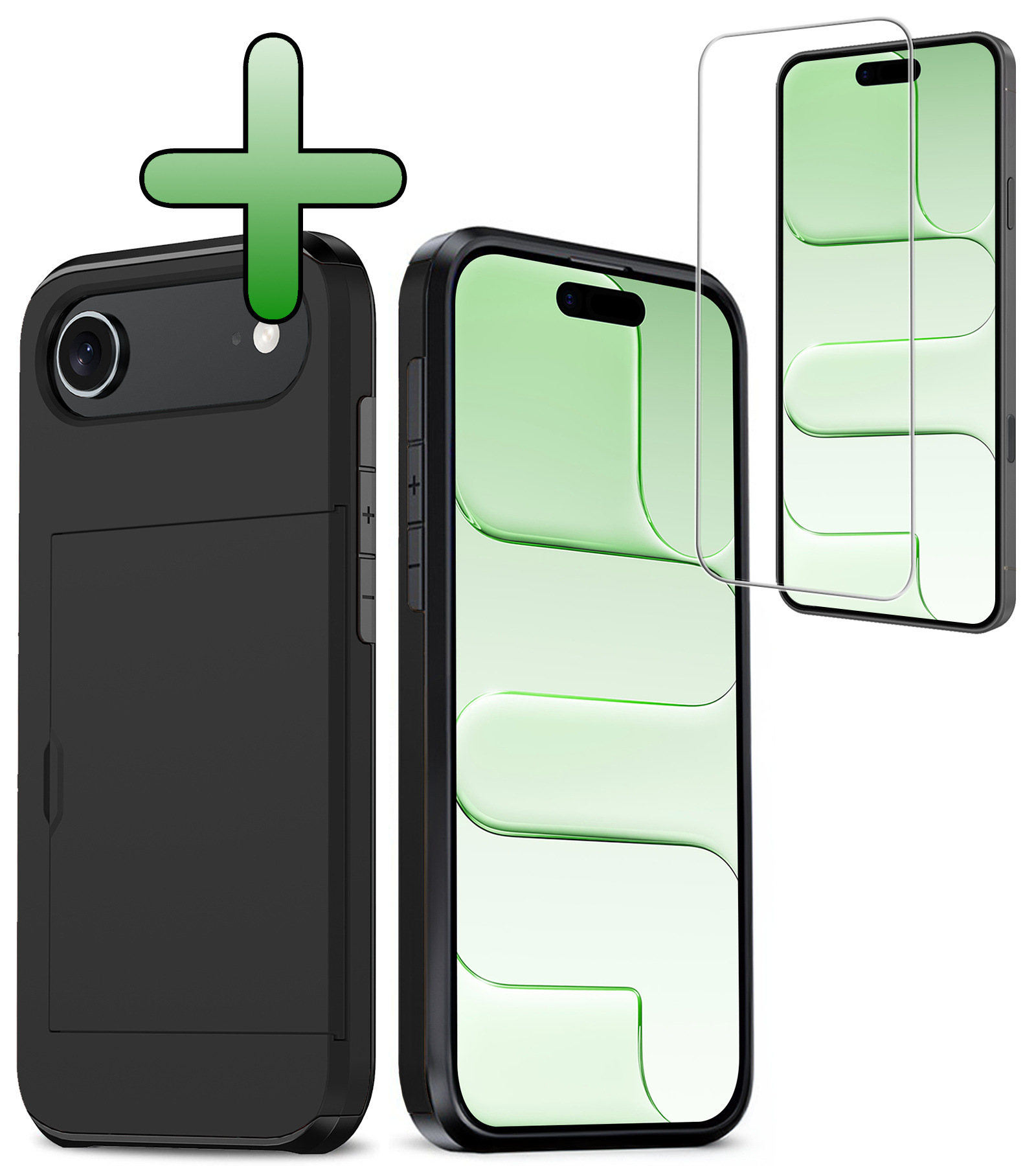 BASEY. BASEY. iPhone Air Hoesje Pashouder Hard Met Screenprotector - Zwart