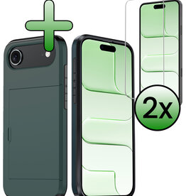 BASEY. BASEY. iPhone Air Hoesje Pashouder Hard Met 2x Screenprotector - Donker Blauw